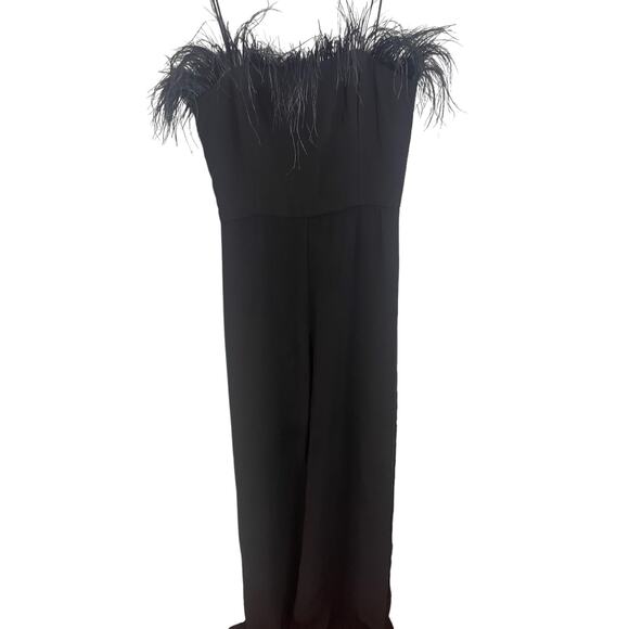 Amanda Uprichard Amiah Jumpsuit Ostrich Feather Trim Classy Witchy Black Size S - Picture 11 of 16